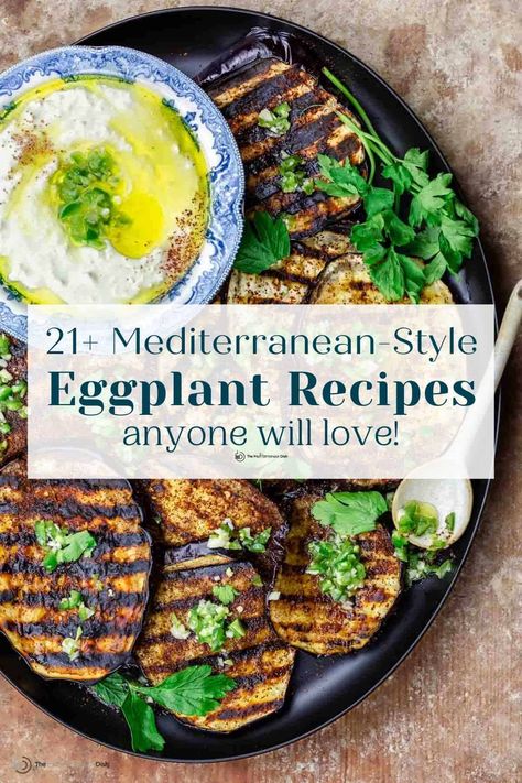 Learn how to cook eggplant perfectly so that even eggplant skeptics will fall in love! This list of 21  eggplant recipes has all the delicious casseroles like moussaka, eggplant pasta, smoky dips, and hearty aubergine stews. Grilled Eggplant Recipes, Greek Eggplant, Eggplant Side Dishes, Vegan Eggplant Recipes, Ways To Cook Eggplant, Eggplant Recipes Healthy, Roasted Eggplant Recipes, Cook Eggplant, Easy Eggplant