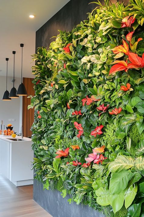 Explore stylish irrigated living walls, transforming spaces with stunning vertical gardens and easy maintenance. This pin highlights innovative designs for your house. Diy Plant Wall Indoor, Living Wall Indoor Diy, Diy Living Plant Wall, Artificial Living Wall, Living Wall Ideas, Wall Garden Indoor, Smart Gardening, Living Wall Indoor, Urban Homes