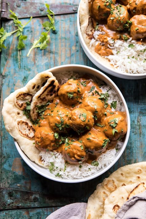 30 Minute Butter Chicken Meatballs | halfbakedharvest.com #meatballs #easyrecipes #Indianrecipes #curry #butterchicken Butter Chicken Meatballs, Murgh Makhani, Half Baked Harvest Recipes, Harvest Recipes, Meatballs Recipe, Half Baked, Chicken Meatballs, Half Baked Harvest, Butter Chicken