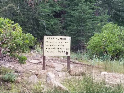 Hiding within the Humboldt-Toiyabe National Forest, Crystal Mine can be found off of Long Valley Road and just before you reach Lookout Campground. The area is marked by a small brown sign. Where To Find Crystals, Crystal Digging, Rockhounding California, Crystal Hunting, California Attractions, Rock Collecting, Trip Destinations, Rock Hunting, Spiritual Stuff