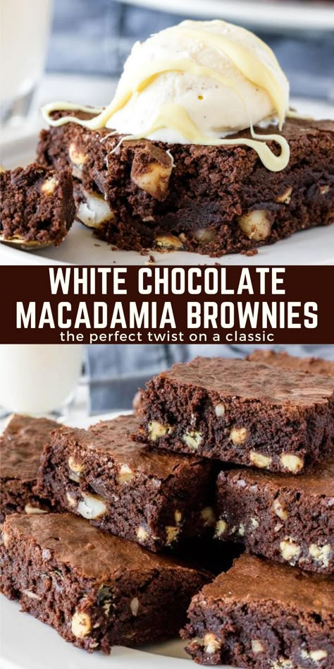 White Chocolate Brownies Recipe, Macadamia Nut Recipes, Classic Brownies, Brownies Fudgy, White Chocolate Brownies, Crumb Bars, Macadamia Nut Cookies, White Chocolate Macadamia, Chocolate Macadamia