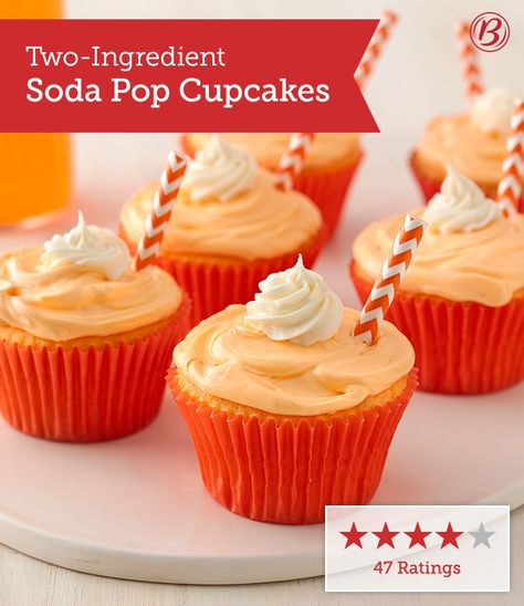 It doesn’t get any easier than these two-ingredient cupcakes! All you need is a box of Betty's white cake mix and a carbonated beverage of your choice. Betty members love using orange, grape, strawberry and lemon-lime sodas in this recipe. Soda Pop Cupcakes, Vbs Snacks, Lazy Cake, Berry Cupcakes, Delicious Cupcakes Recipes, Allergy Recipes, Soda Cake, Betty Crocker Cake, Xmas Baking