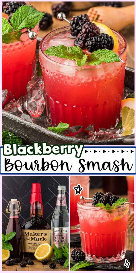 Whisky Smash Recipe, Berry Bourbon Smash, Blackberry Cocktail Recipes, Blueberry Bourbon Smash, Bourbon Smash Cocktail Recipes, Blackberry Smash Cocktail Vodka, Smash Cocktails, Bourbon Slush Recipe, Blackberry Simple Syrup Cocktails