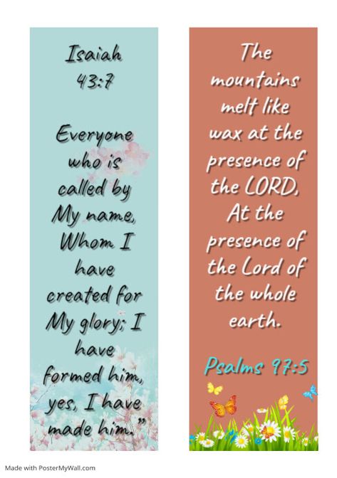 Book Marks Bible verse Christian message Isaiah 43:7, Psalm 97:5 encouraging message Mark Bible, Book Markers, Christian Encouragement, Books Of The Bible, Markers, Bible Verses, Encouragement, Bible, Books