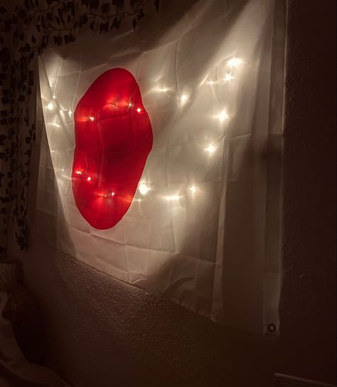 #decor #japan #flag #roomdecoration #lights #aesthetic Flags For Room Decor Aesthetic, Japanese Flag Aesthetic, Japan Flag Aesthetic, Flag Room Decor, Flag Aesthetic, Chinese Flag, Lights Aesthetic, Yuuri Katsuki, Japanese Flag