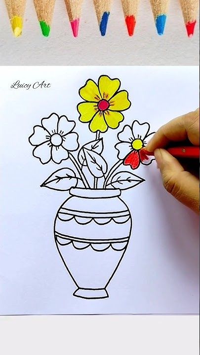 Flower Vase Drawing, Flower Drawing, Flower Vases, Easy Drawings, Flower Pots, The Creator, Drawings, Art