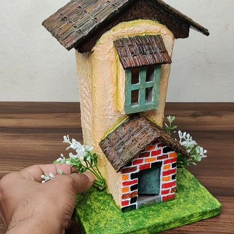 Glass Bottle House Craft, Wine Bottle Fairy House, Bottle Fairy House, Fairy House Bottle Art, Glass Bottle Fairy House, Bottle House, House Made, Fairy House, Fairy Houses