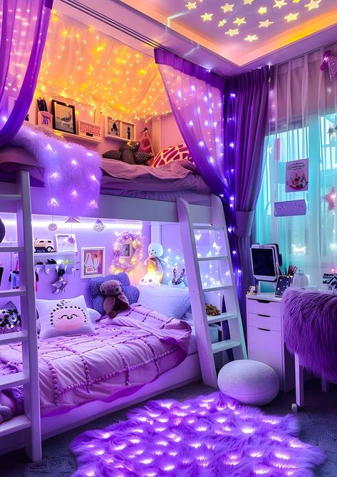 Bed Room Ideas For Teens, Rich Room Ideas, Purple Kids Bedroom, Purple Kids Room, Purple Bedroom Decor, Purple Room Decor, Luxury Kids Bedroom, Purple Room, Amazing Bedroom Designs