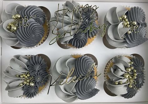 Grey Cupcakes Ideas, Masculine Cupcakes Ideas, Silver Cupcakes Ideas, Cupcake Decorating Ideas For Men, Masculine Cupcakes, Black And Silver Cupcakes, Mens Cupcakes, Cupcake Ideas For Men, Cupcake Designs For Men