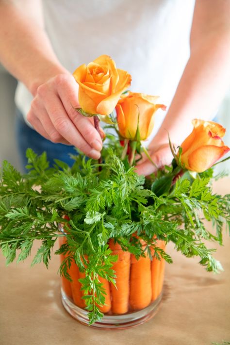 Mason Jar Flower Arrangements, Vegetable Bouquet, Deco Fruit, Easter Bouquet, Easter Floral Arrangement, Carrot Flowers, Easter Table Decor, Easter Crafts For Adults, Easter Flower Arrangements