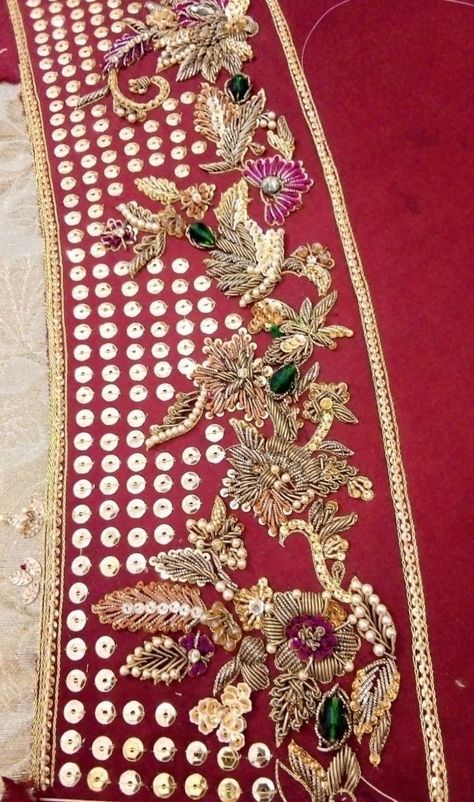 Handwork Dupatta Design, Zardosi Design, Creative Logo Design Art, Dabka Work, Handwork Blouse, Peacock Embroidery Designs, Zardosi Work, Hand Work Design, Embroidery Fashion Detail