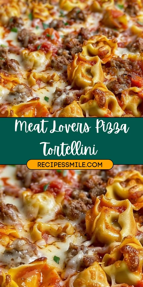 Hamburger Meat Tortellini, Pizza Dishes Ideas, Dinner Ideas With Pizza Crust, Meatlovers Pizza Tortellini, Meat Lovers Pizza Tortellini Bake, Meat Lovers Tortellini, Meat Lovers Tortellini Casserole, Things To Make With Pizza Dough Dinners, Meal With Ground Sausage