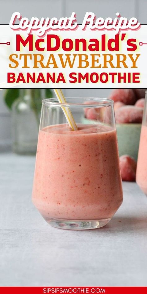 Make McDonald’s strawberry banana smoothie at home with this easy recipe! It’s only five ingredients and it tastes just like the original. Sweet, refreshing, and easy! Mcdonald’s Strawberry Banana Smoothie Recipe Copycat, Mcdonalds Strawberry Banana Smoothie, Smoothie At Home, Strawberry Banana Smoothie Recipe, Banana Smoothie Healthy, Smoothie Ideas, Smoothie Recipes Strawberry, Banana Smoothie Recipe, Strawberry Banana Smoothie