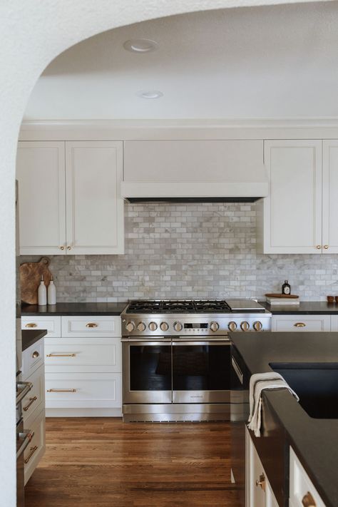 Leyden Street - Transitional - Kitchen - Denver - by J Reiko Design + Co. | Houzz Neutral Kitchen Designs, Neutral Kitchen, Oak Flooring, Outdoor Lounge Set, Transitional Kitchen, Kitchen Photos, Kitchen Sink Faucets, Interior Design Portfolio, Kitchen Fixtures