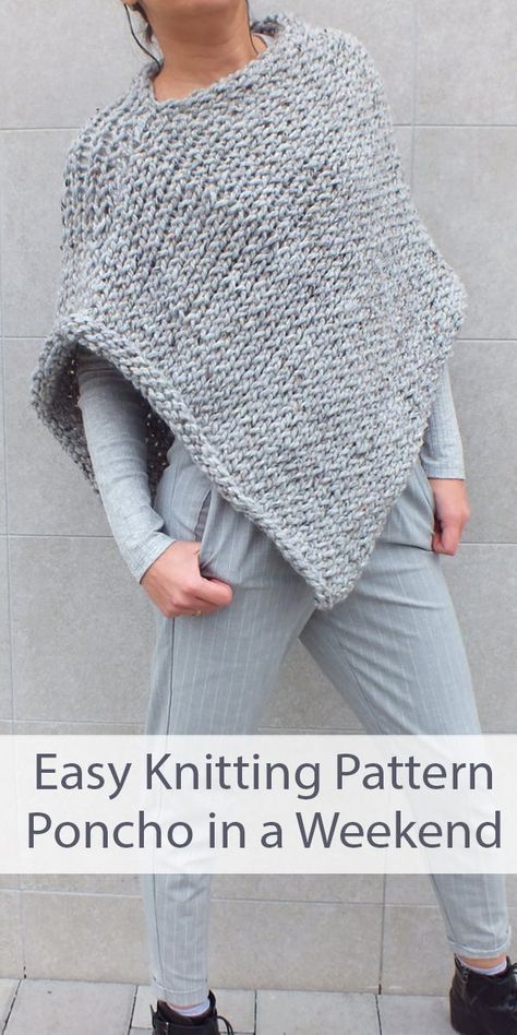 Knitted Poncho Patterns Free, Knit Poncho Pattern, Easy Poncho Knitting Pattern, Knitting Patterns Free Beginner, Poncho Knitting Patterns, Easy Knitting Projects, Beginner Knitting Patterns, Knit Poncho, Knitting Patterns Free Cardigans