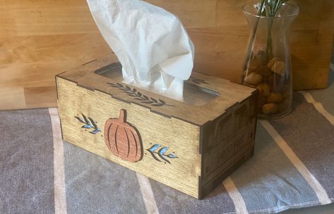 Excited to share this item from my #etsy shop: Hello Fall Baltic Birch wood tissue box cover Cut Crafts, Wood Packaging, Kleenex Tissues, Oil Based Stain, Dog Wine, Scrap Material, Tissue Box Cover, Wine Bottle Holders, Hello Fall