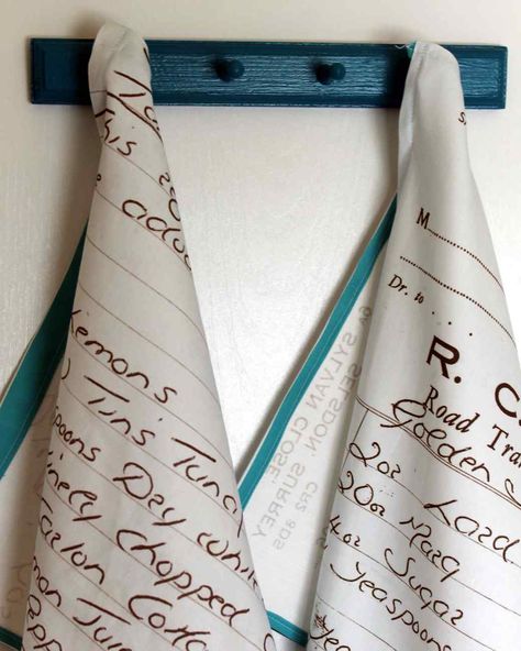 Heirloom Tea Towels DIY Christmas Gift Ideas | Martha Stewart Living — Here's how to transform precious handwritten family recipes into heirloom tea towels — perfect for gifting (or keeping!). Family History Crafts, Fabric Tutorial, Breakfast Spread, Recipe Tea Towel, Homemade Tea, Handwritten Recipes, Simple Sewing, Printed Tea Towel, Textile Crafts