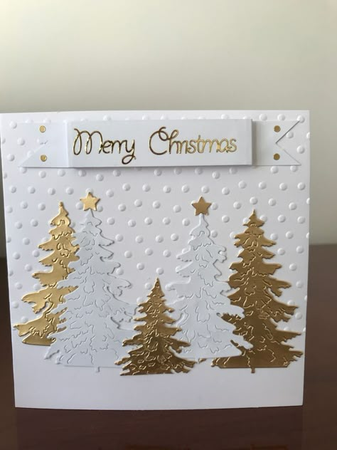 Beautiful Christmas Cards Handmade, Sizzix Christmas Cards, Whimsical Trees, Stamped Christmas Cards, Idee Cricut, Simple Christmas Cards, Winter Woods, Beautiful Christmas Cards, Christmas Card Inspiration