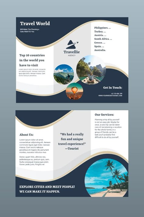 Travel Brochure Examples to Inspire your design Tourism Brochure Design Creative, Broucher Design Layout Simple, Travel Brochure Design Creative, Brosur Design Promotion, Travel Brochure Examples, Travel Brochure School Project, Brochure Design Travel, Travel Brochure Project, Tourism Brochure Design