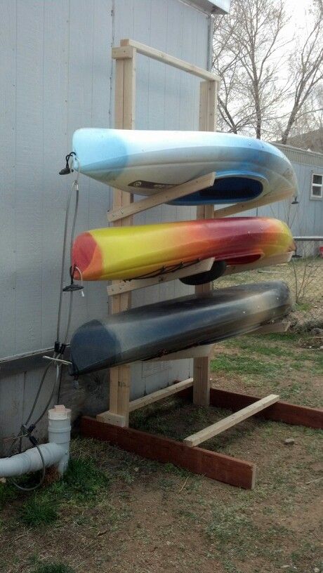 Kayak storage rack!!!! Diy Kayak Storage Rack, Diy Kayak Storage, Kayak Holder, Pinterest Boys, Canoe Storage, Canoe Rack, Kayak Stand, Wooden Kayak, Kayak Storage Rack