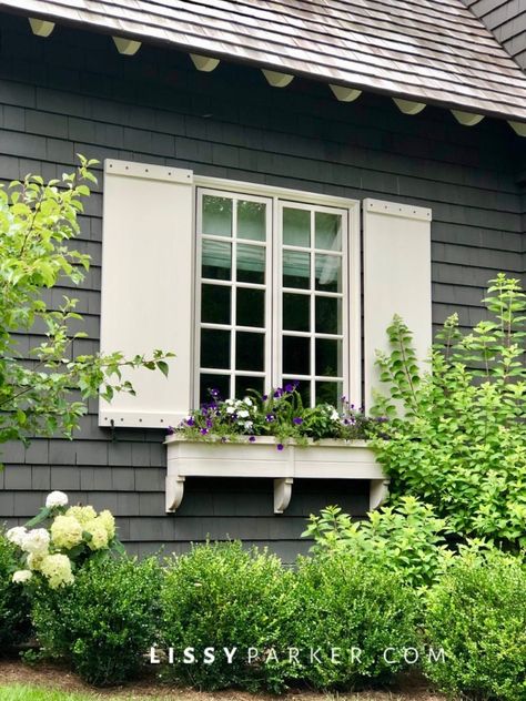 House Crush N° 48—part 1 — Lissy Parker Modern Cottage Exterior, Dark Houses, Dark Siding, Marsh House, Large Shutters, Exterior Texture, Gravel Drive, Shake Roof, Folk Victorian