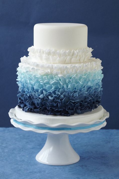 stunning #wedding #cakes Blue ombre style www.finditforweddings.com Tårta Design, Bolo Frozen, Wedding Cake Ombre, Ombre Cake, Ruffle Cake, Wedding Cakes Blue, Blue Cakes, Gorgeous Cakes, Love Cake