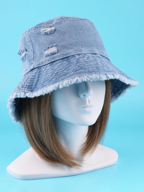 Ripped Raw Trim Bucket HatI discovered amazing products on SHEIN.com, come check them out! Women Bucket Hat, Jeans Embellished, Bucket Hat Women, Amazing Products, Fashion Online Shop, All Fashion, Baby Blue, Bucket Hat, Latest Trends