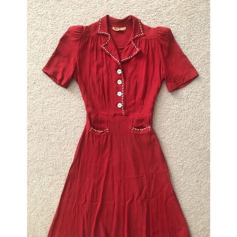 Spring Meadow Vintage’s Instagram profile post: “Rare color for me. But who can resist a little red dress like this? #40s #40sfashion #40sstyle #40sdress #1940s #1940sstyle #vintagestyle…” Red 1940s Dress, 1940s Summer Dress, 40s Womens Fashion, 1940s House Dress, 40s Fashion Women, Sun Morning, Fashion Timeline, 40s Style, Fashion 1940s