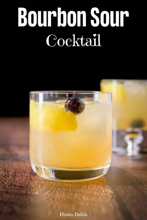 This bourbon sour cocktail recipe is delicious and easy. The combination of the ingredients make it perfectly balanced and refreshing to imbibe during the warmer months. #bourbonsour #bourboncocktail #cocktail #dishesdelish Bourbon Sour Recipe, Bourbon Sour, Sour Drink, Bourbon Cocktail Recipe, Mocktail Drinks, Bourbon Recipes, Fall Cocktail, Whiskey Cocktail, Bourbon Drinks