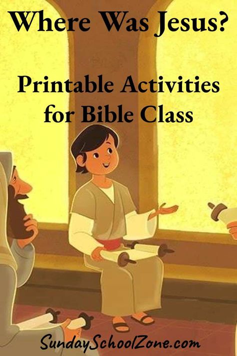 Jesus in the Temple as a Boy Bible Activities on Sunday School Zone Church Summer Camp, Bible Class Activities, Where Is Jesus, Story Bible, Christian Childrens Books, Jesus In The Temple, Kids Church Lessons, Preschool Bible Lessons, Treasures In Heaven