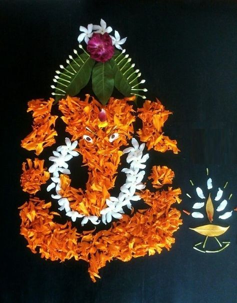 Best Festival Images for all Festivals: Ganesh Chaturthi 2020 Images Ganesh Chaturthi Gif, Aarti Decoration, Ganesh Chaturthi Wishes, Ganesh Rangoli, God Ideas, Poo Kolam, Pookalam Design, Flowers Rangoli, Mandir Decoration