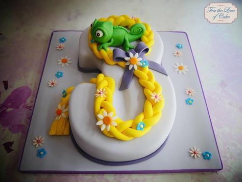 Tangled theme number 3 cake - Cake by For the love of cake (Laylah Moore) Number 3 Cake, Number 3 Cakes, Tangled Theme, Rapunzel Wig, Quince Cakes, Rapunzel Cake, Sheet Cake Designs, 3 Cake, Gravity Defying Cake