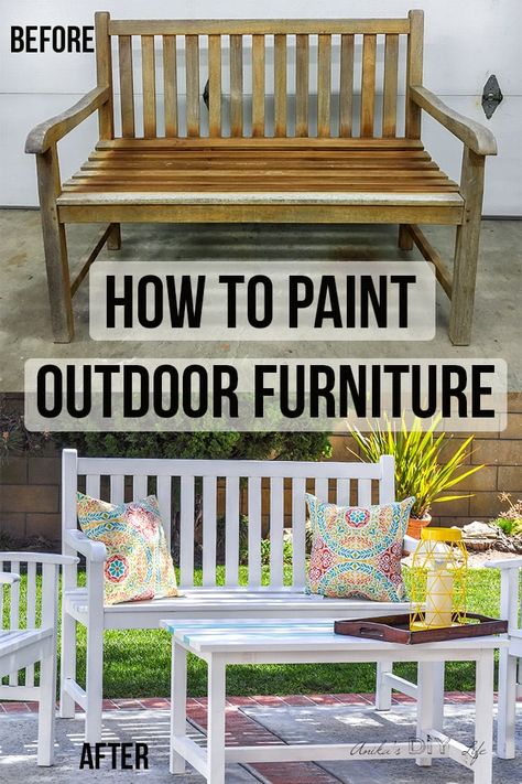 Painting Outdoor Wood Furniture, Painting Patio Furniture, Painted Garden Furniture, Garden Diy Furniture, Painted Outdoor Furniture, Wooden Patio Furniture, Teak Patio Furniture, Wood Furniture Plans, Outdoor Wood Furniture