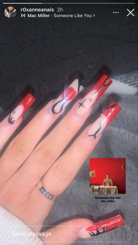 Mac Miller Inspired Nails, Mac Miller Nails Ideas, Mac Miller Nails, Dark Red Nails, 26th Birthday, Inspired Nails, Mac Miller, Someone Like You, Best Acrylic Nails