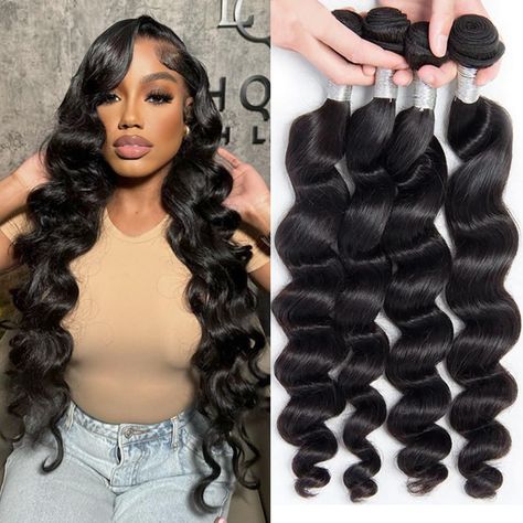 PRICES MAY VARY. 【Loose Wave Bundles Human Hair Material】100% Unprocessed Brazilian Virgin Human Hair Bundles Real Hair Extensions. Can be Straightened,Curled, Bleached and Styled as Your Own Hair. 【Human Hair Bundles Hair Texture】Loose Wave Human Hair Bundles is Double Machine Weft, High elasticity & Bouncy, Tight & Neat, No Shedding,No Tangle,No Lices,Soft & Shiny Silky Is Healthy Hair Products. 【Curly Wave Human Hair Extensions Bundles Length&Weight 】Hair Bundles Deals Human Hair 8-30 inch ,9 Loose Wavy Hair, Hair Natural Color, Hair Bundle Deals, Wavy Hair Extensions, Hair For Black Women, Real Hair Extensions, Curly Waves, Human Hair Bundles, Real Hair