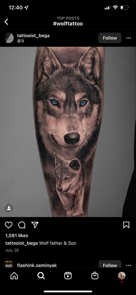 Wolf Father And Son Tattoo, Father Daughter Wolf Tattoos, Baby Wolf Tattoo, Wolf And Cub Tattoo, Wolf And Cub Tattoo Design, Father And Son Tattoo Ideas, Dad Daughter Tattoo, Me Tattoo Ideas, Wolf Pack Tattoo