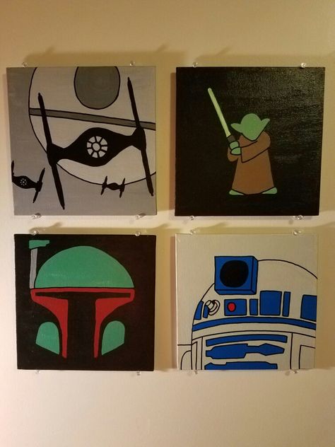 Star Wars Mini Canvas Paintings, Starwars Painting Ideas On Canvas, Painting Star Wars, Star Wars Painting Easy Canvas, Yoda Painting Easy, Nerd Painting, Star Wars Painting Ideas On Canvas, Yoda Painting, Starwars Canvas Painting