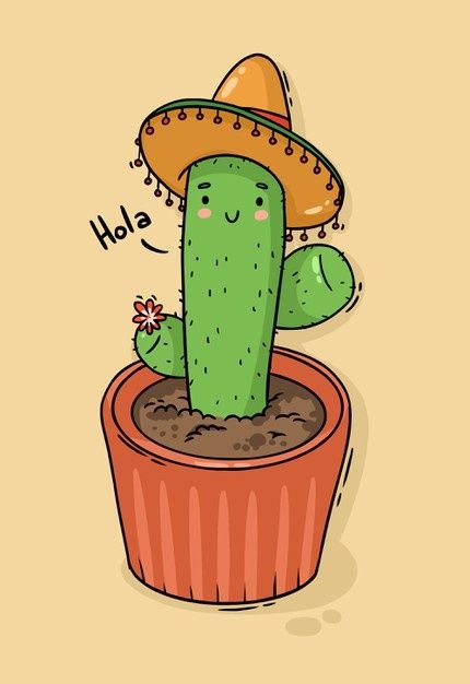 Cute Mexican Drawings, Cactus Cartoon Cute, Cactus Digital Art, Cactus Character Design, Cactus Drawing Cute, Cartoon Cactus Drawing, Cactus Plants Drawing, Cute Cactus Painting, Cute Cactus Drawing