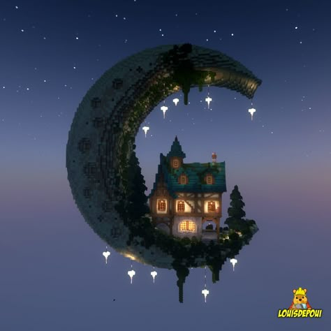 You can get all my builds via patreon! Minecraft Solar System, Space Castle Art, Cresent Moon Minecraft Build, Twd Minecraft Builds, Minecraft Astrology Builds, Minecraft Sky House Ideas, Space House Minecraft, Minecraft Planet Build, Space House Concept Art