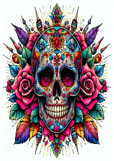 Visite nosso site e tenha acesso a milhares de imagens incríveis. Skull Color, Skull Png, Free Tattoo, Low Rider, Tattoos, Color, Art