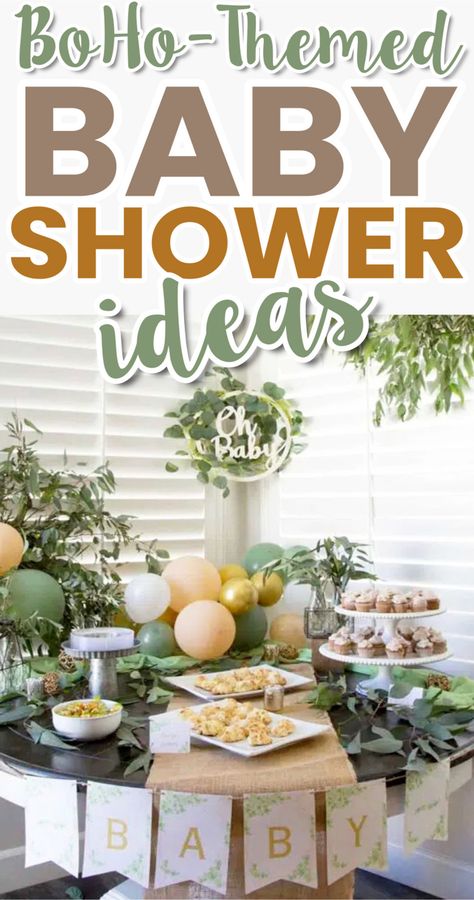 Gender Reveal Ideas For Party Neutral Colors, Baby Boy Boho Shower Ideas, Boy Boho Baby Shower Ideas, Simple Neutral Gender Reveal, Boho Theme Baby Shower Ideas, Dark Green Baby Shower Ideas, Boho Baby Boy Shower Ideas, Spring Boy Baby Shower Themes, Spring Baby Boy Shower Ideas