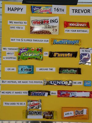 Sweet Sixteen Candy Poster, Sweet 16 Candy Poster, Boys 16th Birthday Ideas Sons, Candy Poster Board, Candy Bar Cards, Sweet 16 Candy Bar, Birthday Candy Poster, Sweet 16 For Boys, Candy Birthday Cards