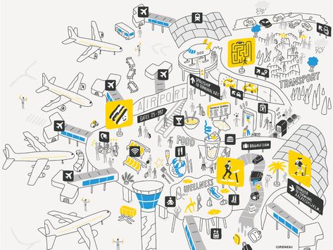 Airport Illustration, Airport Map, Nantes France, Airport Design, Illustrated Maps, Map Illustration, Illustration Sketchbook, Illustration Agency, Illustrated Map