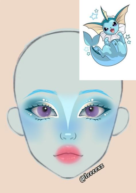 Genshin Impact Inspired Makeup, Evee Pokemon Makeup, Vaporeon Cosplay, Espeon Makeup, Eevee Makeup, Pokemon Makeup, Halloweenský Makeup, Makeup Drawing, Makeup Face Charts