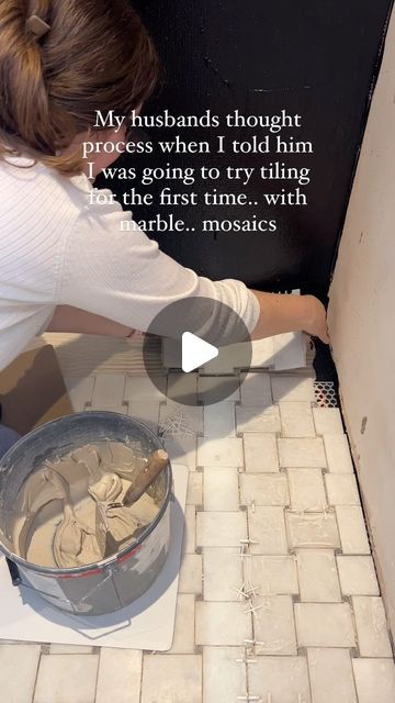 Eve & Ty on Instagram: "Me: Promises Ty if we go for marble tiles for the bathroom floor we will get a tiler in
Also me: Pass me the trowel 🤭

Tiles are the Calacatta Honed Marble Large Basketweave from @authenticstoneofficial (pr discount)" Weave Tile Bathroom, Basket Weave Tile Bathroom, Basketweave Tile Floor, Basketweave Tile, Basket Weave Tile, Also Me, Honed Marble, Marble Tiles, Bathroom Floor