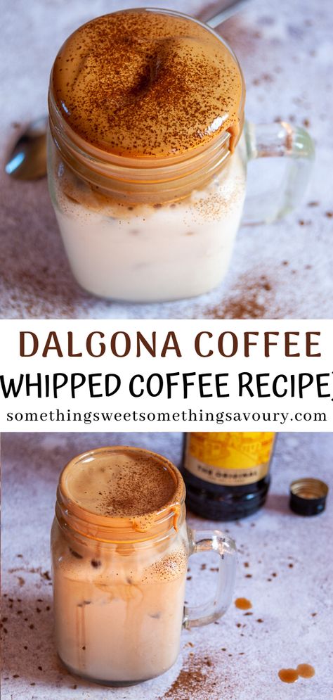 Dalgona Coffee is the whipped coffee drink that's taking the Internet by storm! It's incredibly easy to make at home and calls for just a few simple ingredients - instant coffee, sugar and water! Mix with your favourite type of milk and ice for a refreshing treat. #dalgonacoffeerecipe, whippedcoffeerecipe, #howtomakedalgonacoffee #howtomakewhippedcoffee #whippedcoffeetiktokrecipe Popular Drink Recipes, Whipped Coffee, Keto Coffee, Ice Milk, Popular Drinks, Coffee Uses, Latte Recipe, Instant Coffee, Coffee Coffee