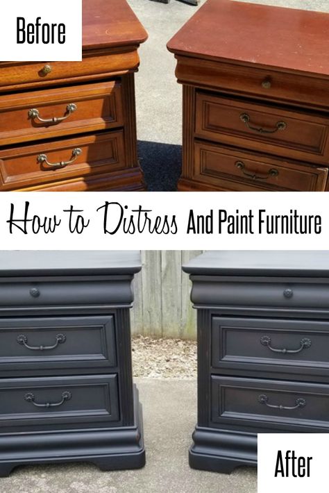 Painted Nightstands, Ideas For Furniture, Distress Furniture, Distressing Furniture, Dresser Makeovers, Diy Furniture Makeover Ideas, Cheap Living Room Furniture, Painted Night Stands, Furniture Dresser