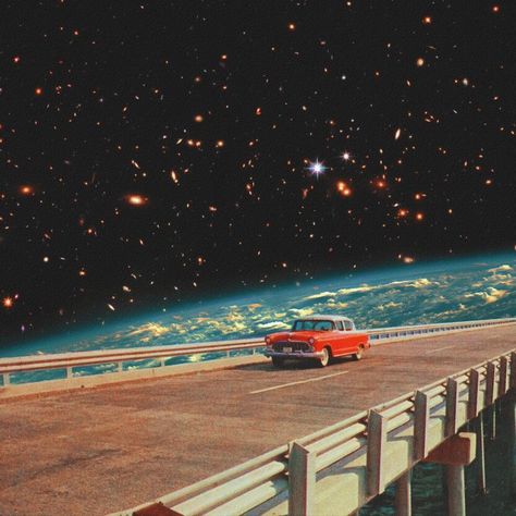 Cosmology Aesthetic, Weird Aesthetic Art, Deborah Core, Car In Space, Kevin Core, Retro Space Aesthetic, Aesthetic Astronomy, Retro Space Art, Fantasy Icon