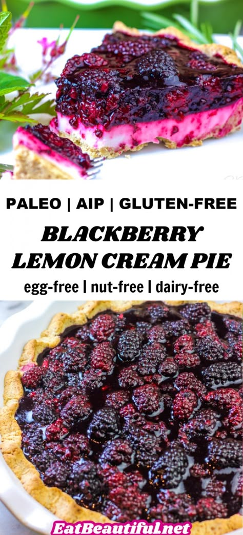 Paleo Pie Recipes, Gluten Free Pie Recipes, Gluten Free Pies Recipes, Cream Desserts Recipes, Paleo Pie, Lemon Cream Pie, Blackberry Lemon, Lemon Cream Pies, Vegetarian Barbecue