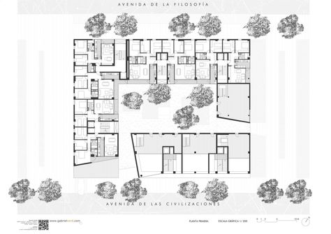 46 Social Houses / Gabriel Verd Courtyard Apartments, Residential Building Plan, Social Housing Architecture, Co Housing, Hotel Plan, Building Plans House, Student House, Apartment Plans, Social Housing